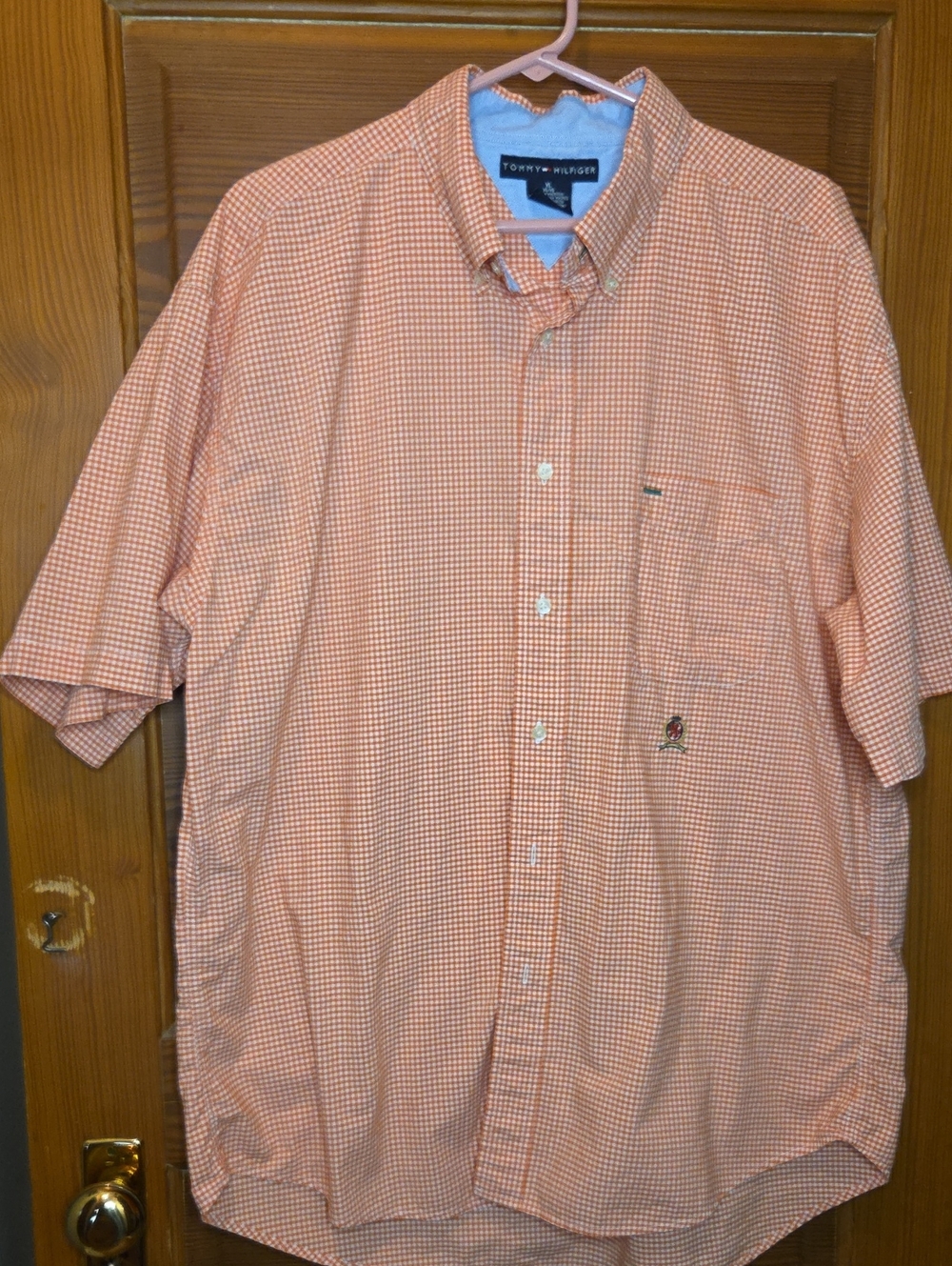 Tommy Hilfiger Orange Gingham Short-Sleeve Button-Down Shirt